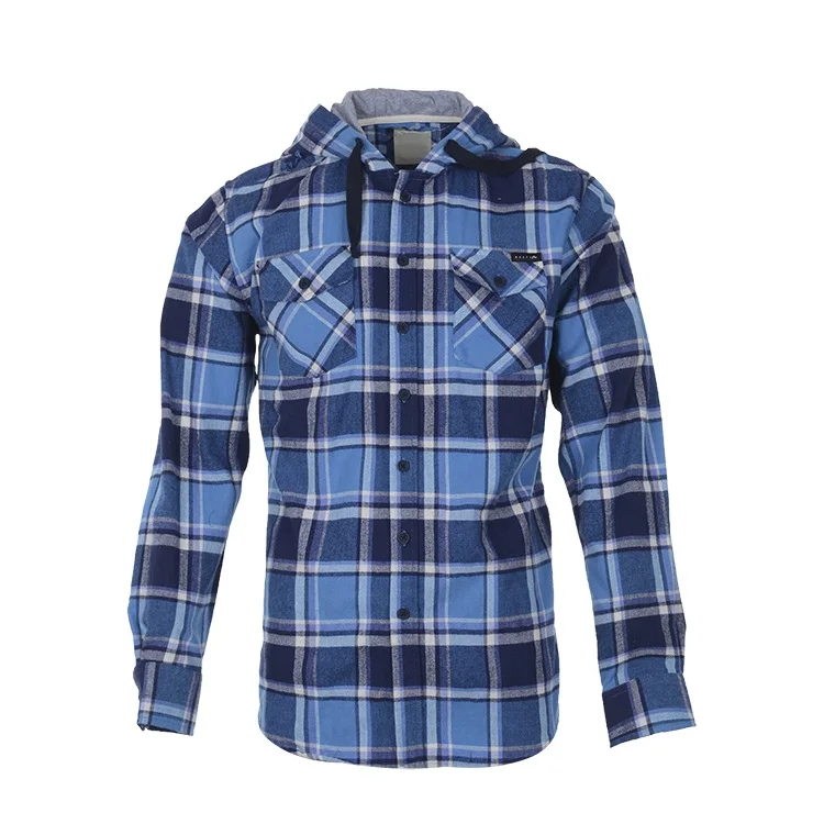 Fashion Design Lined Twill Plaid Flannel Shirt Men Zipper Turn Collar Shirt