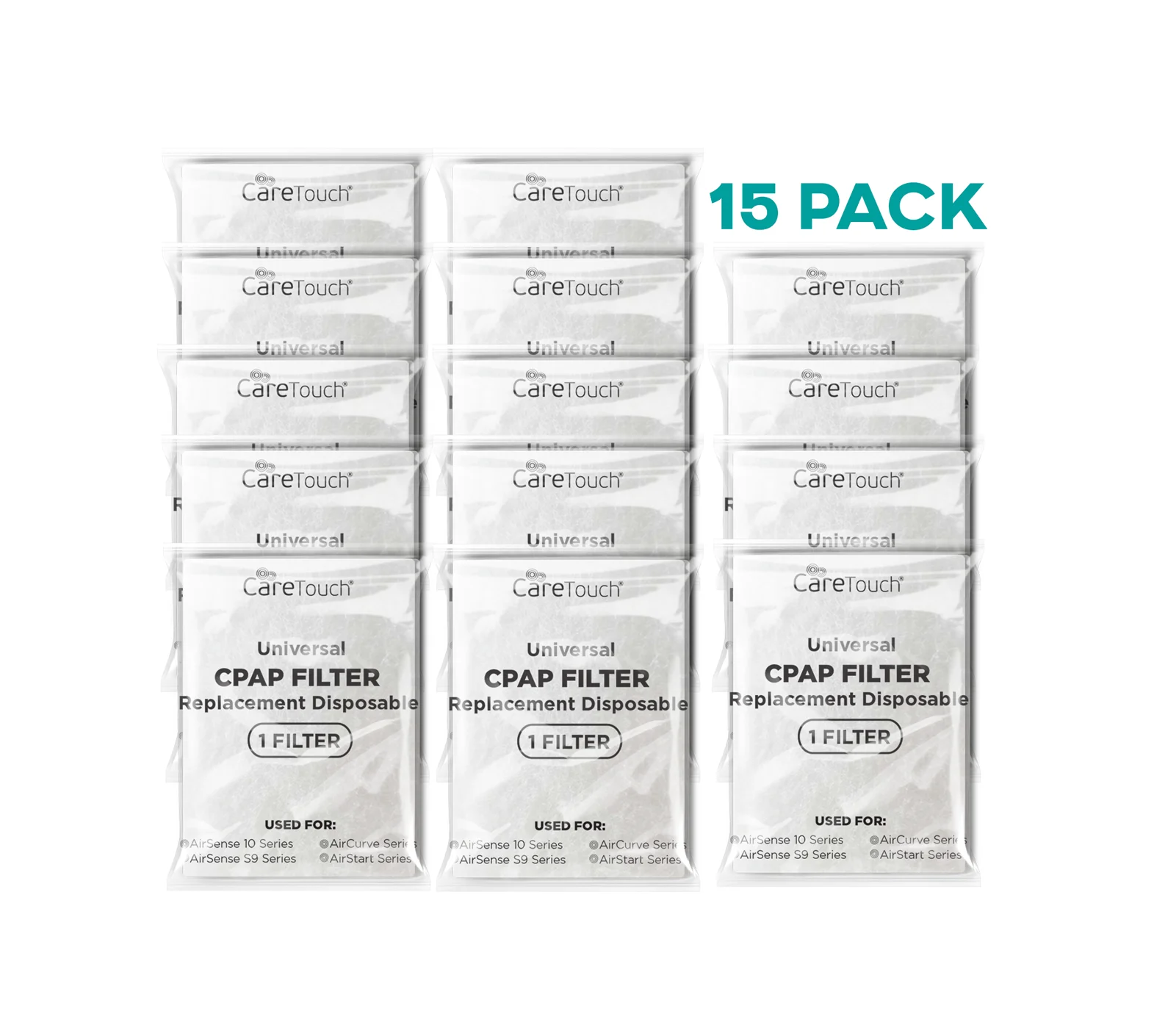 
Care Touch 15 Individually Wrapped CPAP Filters for ResMed AirSense S9 & 10 Series, AirCurve Series, AirStart Series 