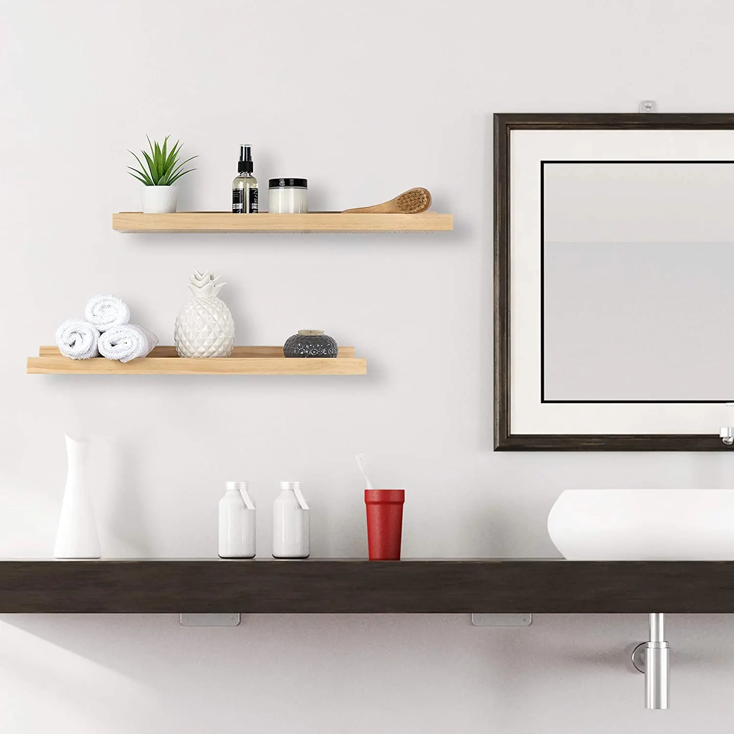 
Wooden Wall Mounted Picture Ledge Pine Wood Display Wall Shelf 