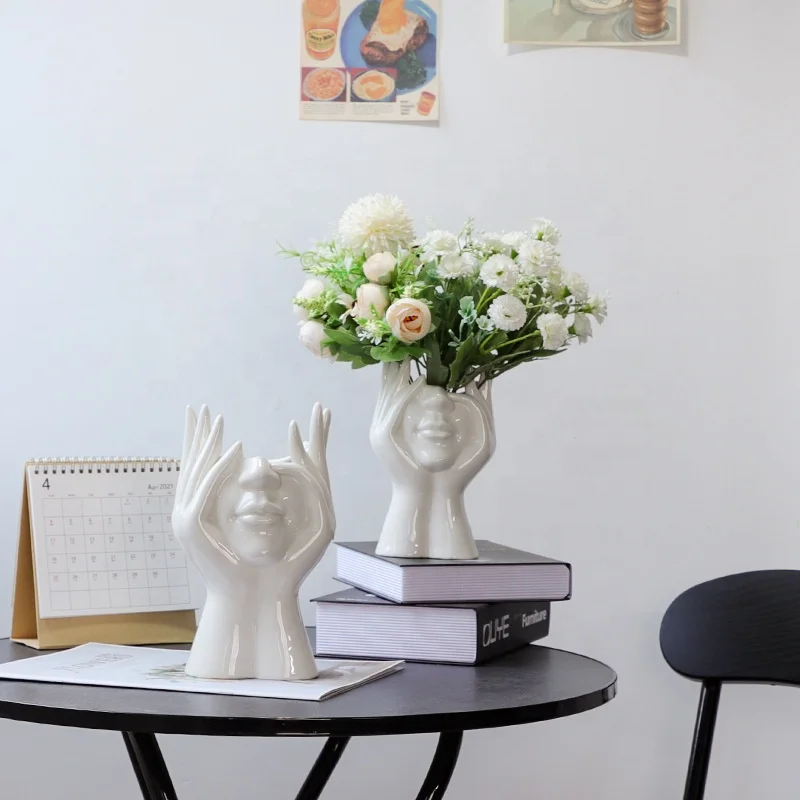Body Head Hydroponics Creative Face Ceramic Vase Home Decor