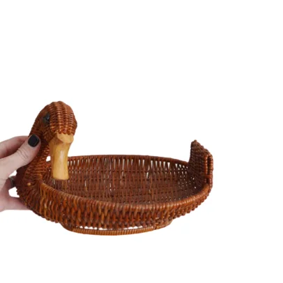 Best Selling Vietnam Handmade Vintage Style Woven Wicker  Rattan Duck Basket For Storing Food Made In Vietnam.