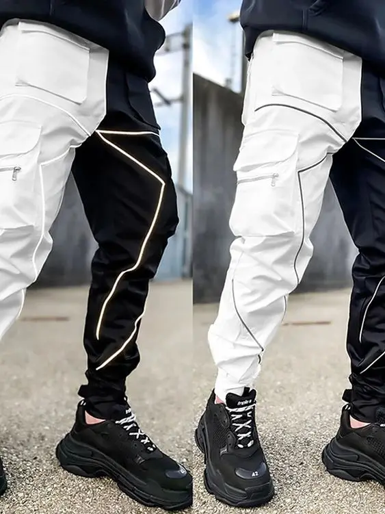 Cargo Men Joggers Pants Fitness Casual Trousers Long Pencil Custom Logo 2021 Reflective Stripe Slim Fit Custom OEM ODM Knitted