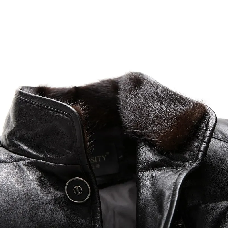 Genuine Leather Jacket Man Sheepskin Leather Down Coat Winter Mink Hair Collar