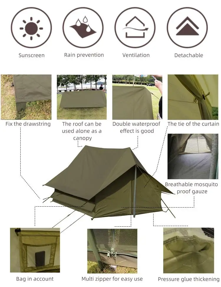 3m/4m/5m/6m 2 Person Custom House Camping Retro Supplier Driving Oxford Fabric Outdoor  Canvas Tents