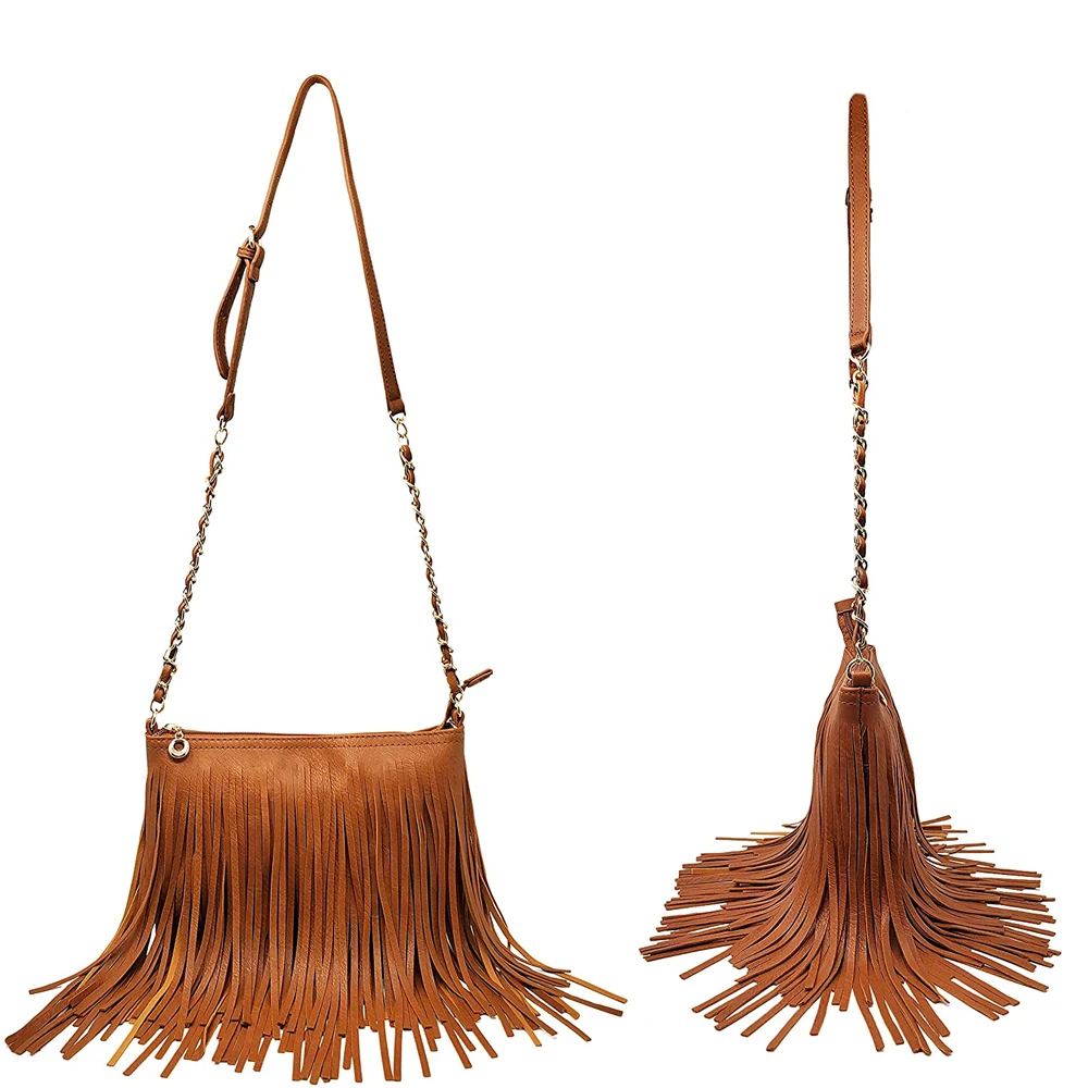 Wholesale High Quality Fashion Women Tassels Saddle Bag Genuine Leather Cross Body Bag with OEM Services