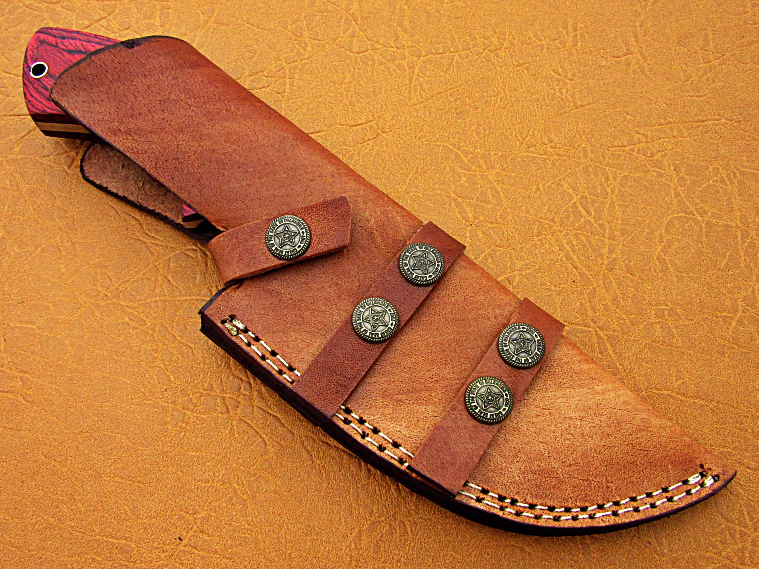 100% Top High Quality Damascus Steel Tracker knife/ Camping survival knife wood handle with pure Leather Sheath  SCW-TK-0017