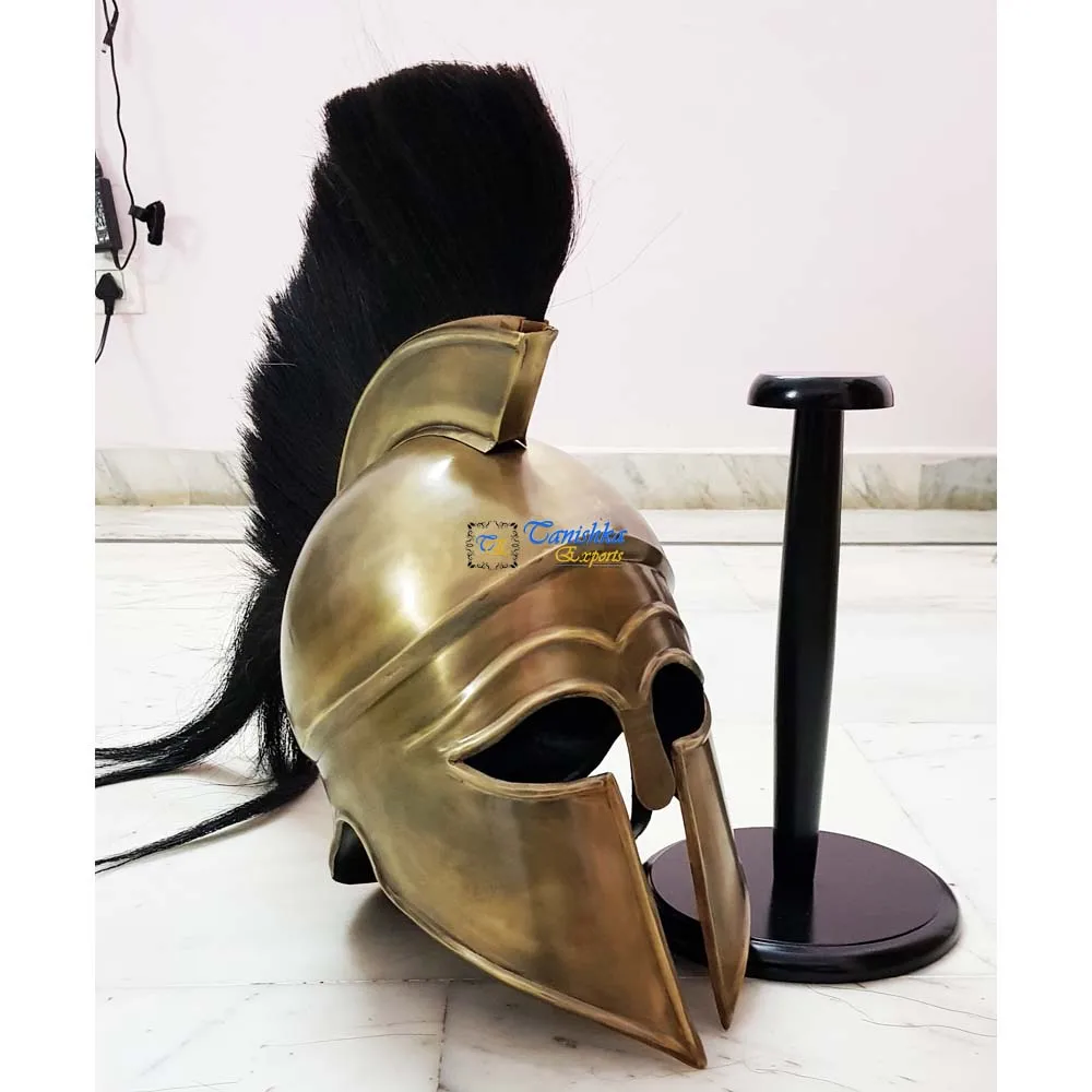 Medieval Greek Corinthian Armor Helmet With Black Plume Collectible Knight Historical Ancient Halloween Costume