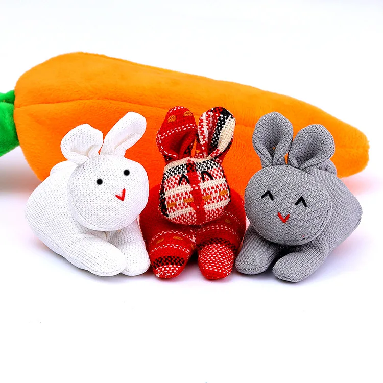 YIWU AULLAN New Design Rabbit Desktop Decoration Gifts Three Bunnies In Carrot Purse Stuffed Plush Toy  Easter Bunny