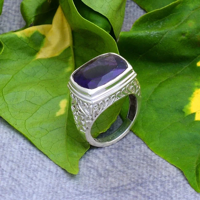 Wholesale Amethyst Semi Precious Stone 925 Sterling Silver High Quality Mens Jewelry Ring