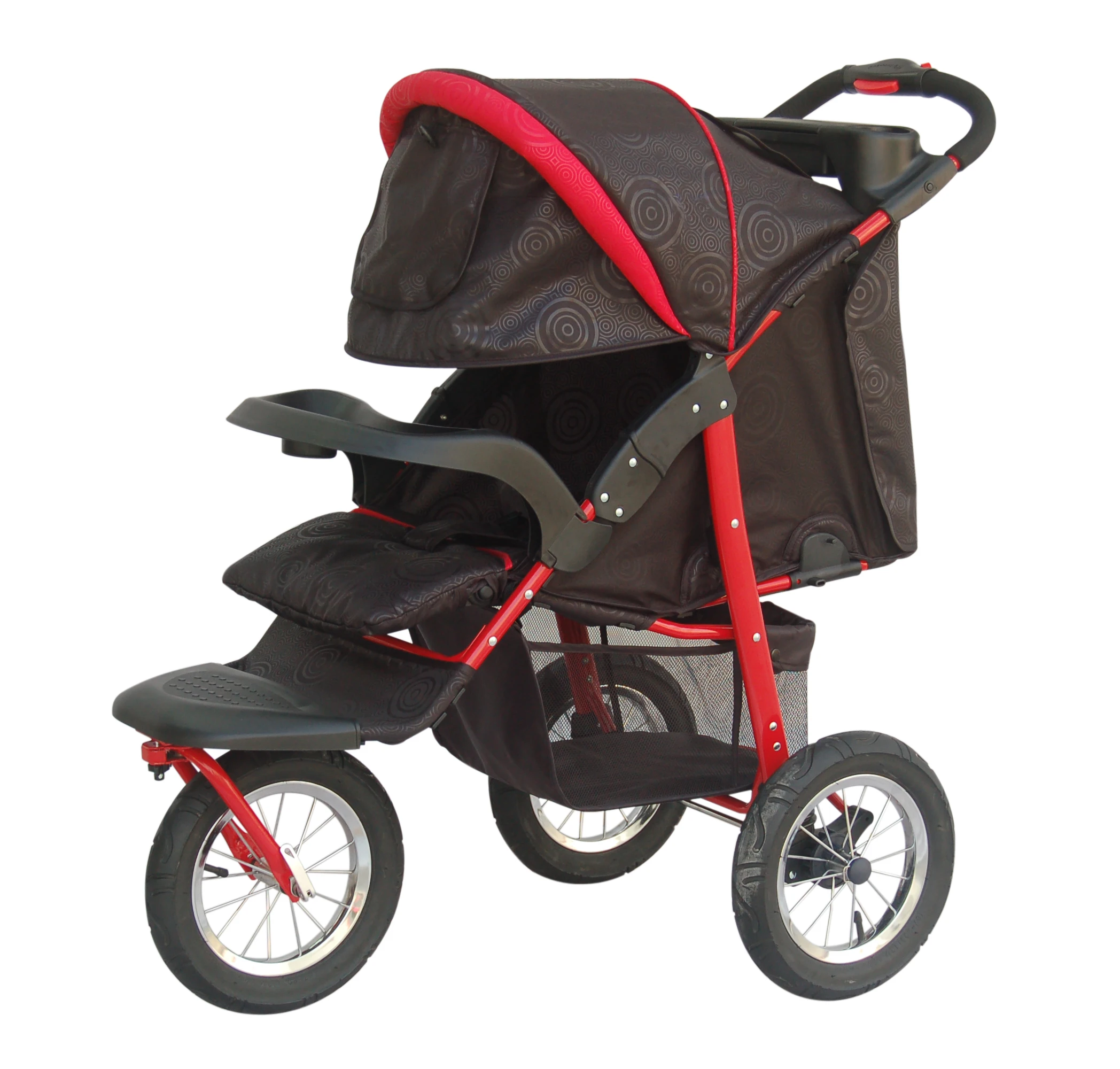 
one hand secure folding backrest recline go jogging one hand folding with big tray and basket overland 3 wheel stroller for baby 