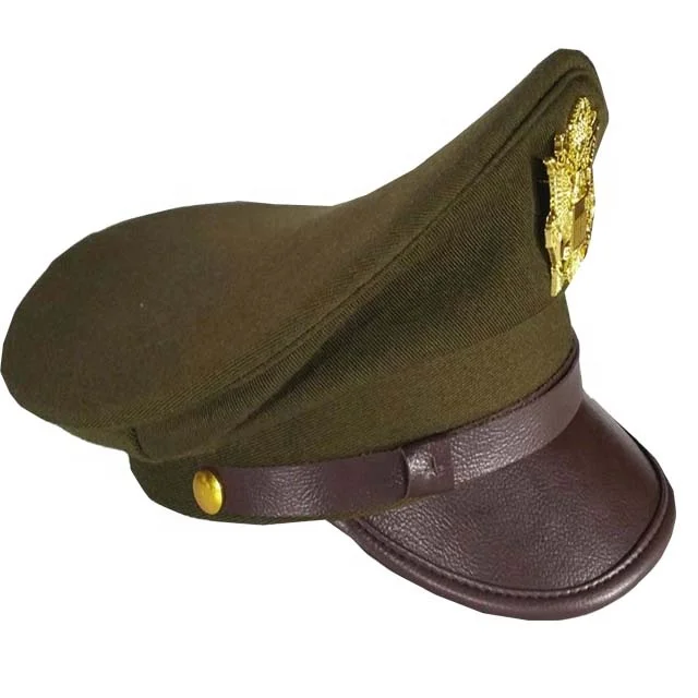 WW2 WWII US Officer HAT with Gold Eagle Badge Costumes Reproduction Officer Peaked Hat