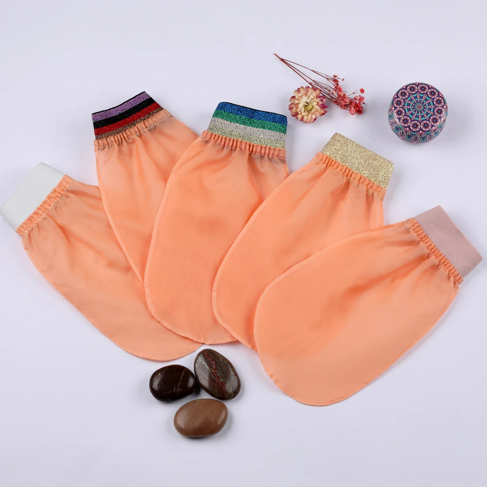 Low Price Custom Logo Turkish Exfoliating Bath Silk Gloves Body Gloves Exfoliating Spa Glove
