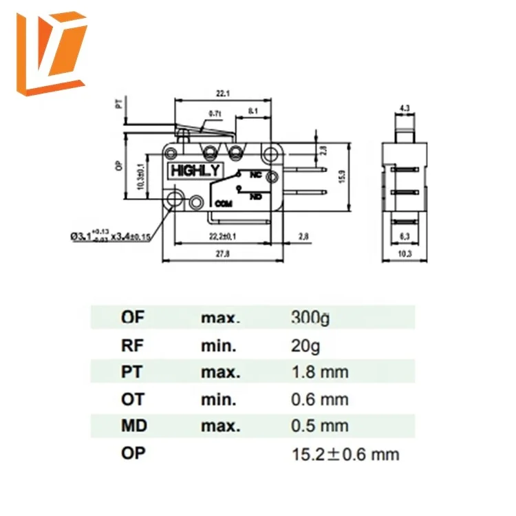 VT16011-C2 Short hinge lever roller lever type micro switch