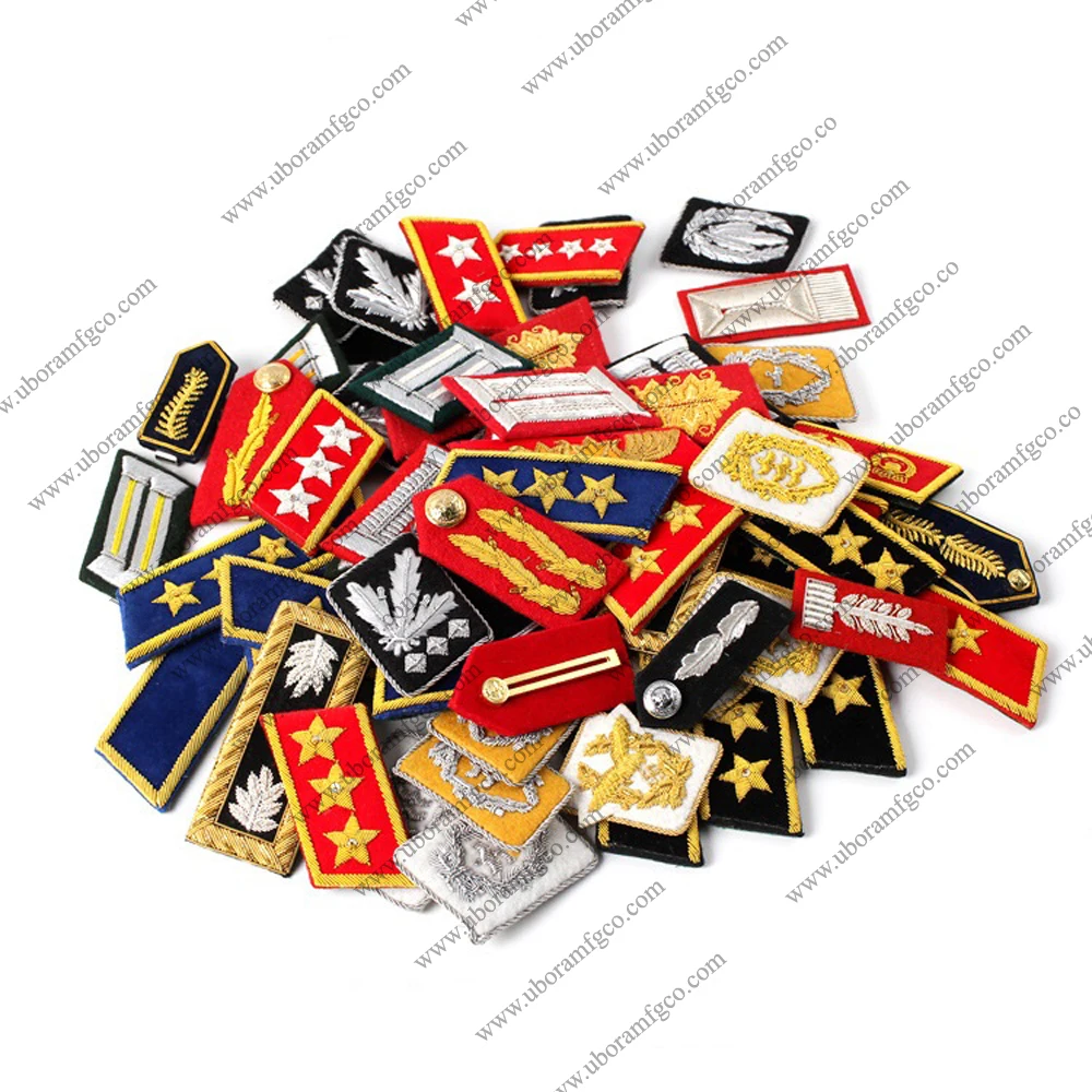 MILITARY GORGET EPAULETTE, POLICE OFFICER UNIFORM GORGET COLLAR PATCHES,GENERAL,ARMY,RANK,HAND EMBROIDERY BULLION WIRE,CUSTOM