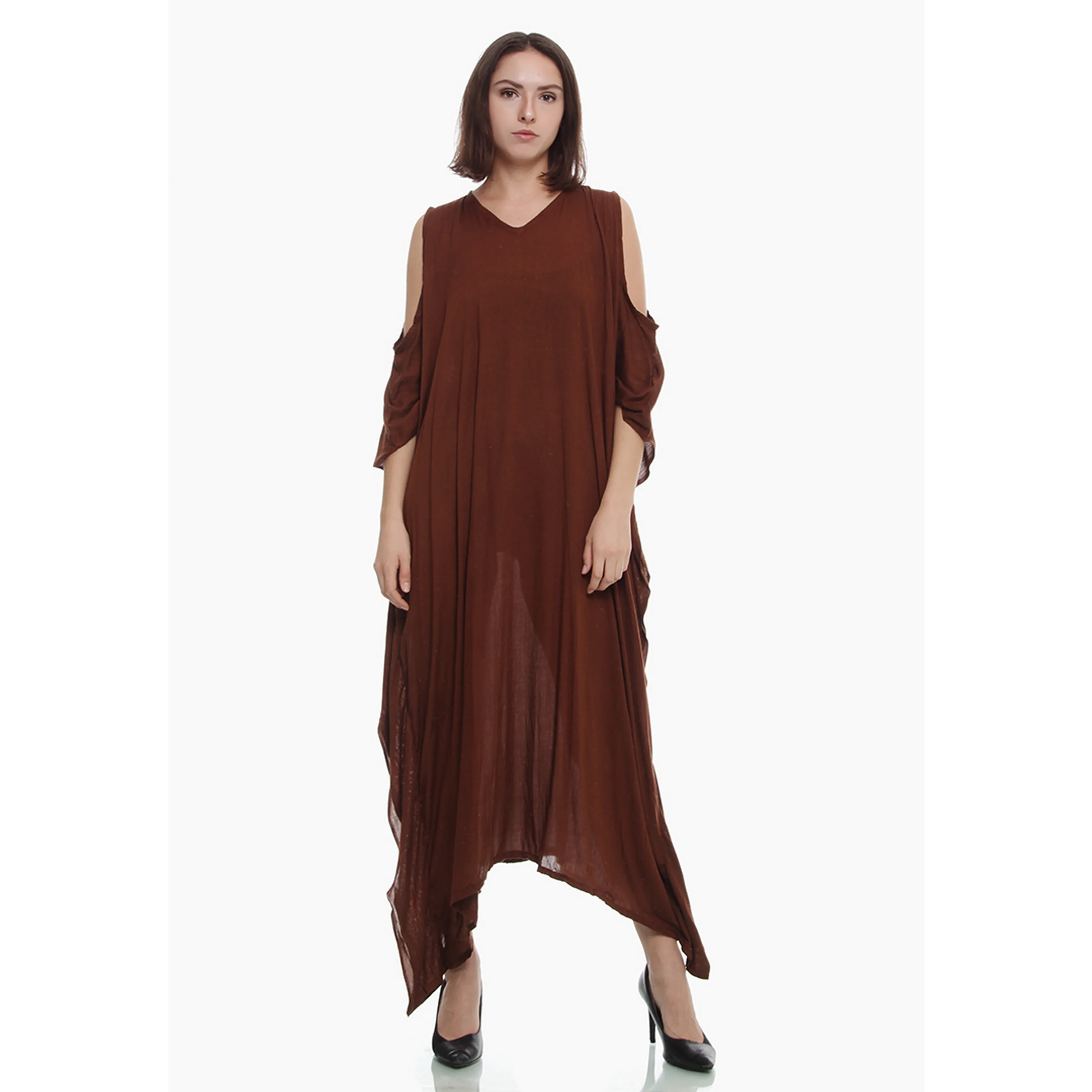 Elegant Kaftan for Beachwear Solid Cover Up Chiffon Beach Dress 100% Rayon Wholesale Bali Manufacturer Sexy Kaftan KF013-001R2