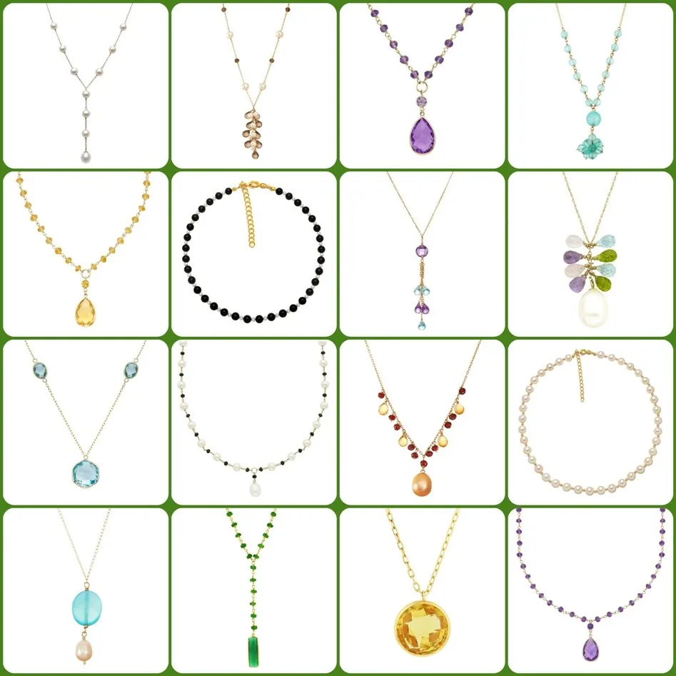 Wholesale 925 Sterling Silver Chain Necklace with Faceted Gemstone Ethnic Style Rhodium Plated for Wedding Gift or Engagement