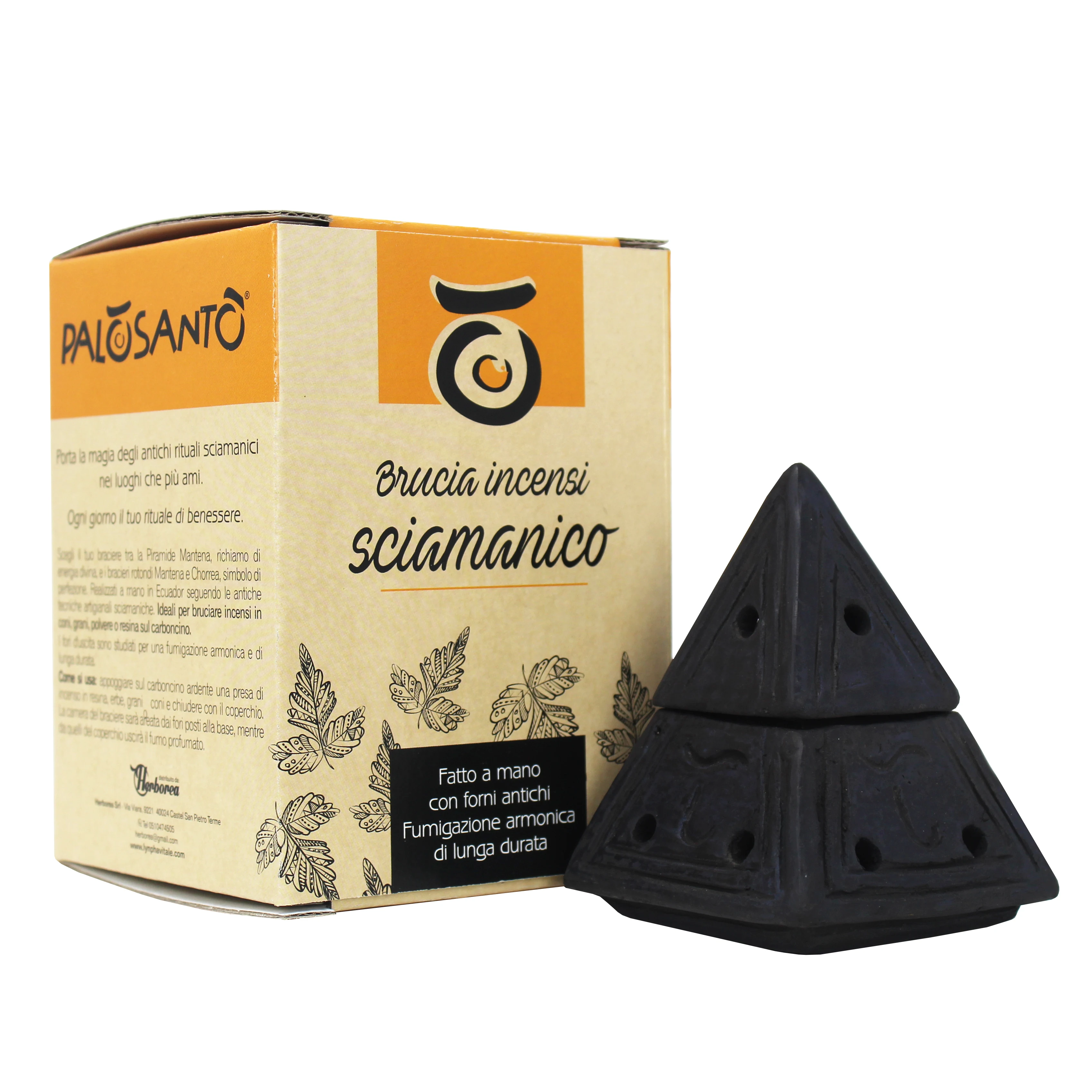 PALOSANTO Incense Burner - Suitable for Cones, Chips, Powder and Resins - Handmade in Ecuador -  Black Pyramid