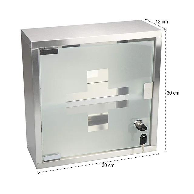 
Medicine cabinet made of stainless steel with matt glass door lockable 
