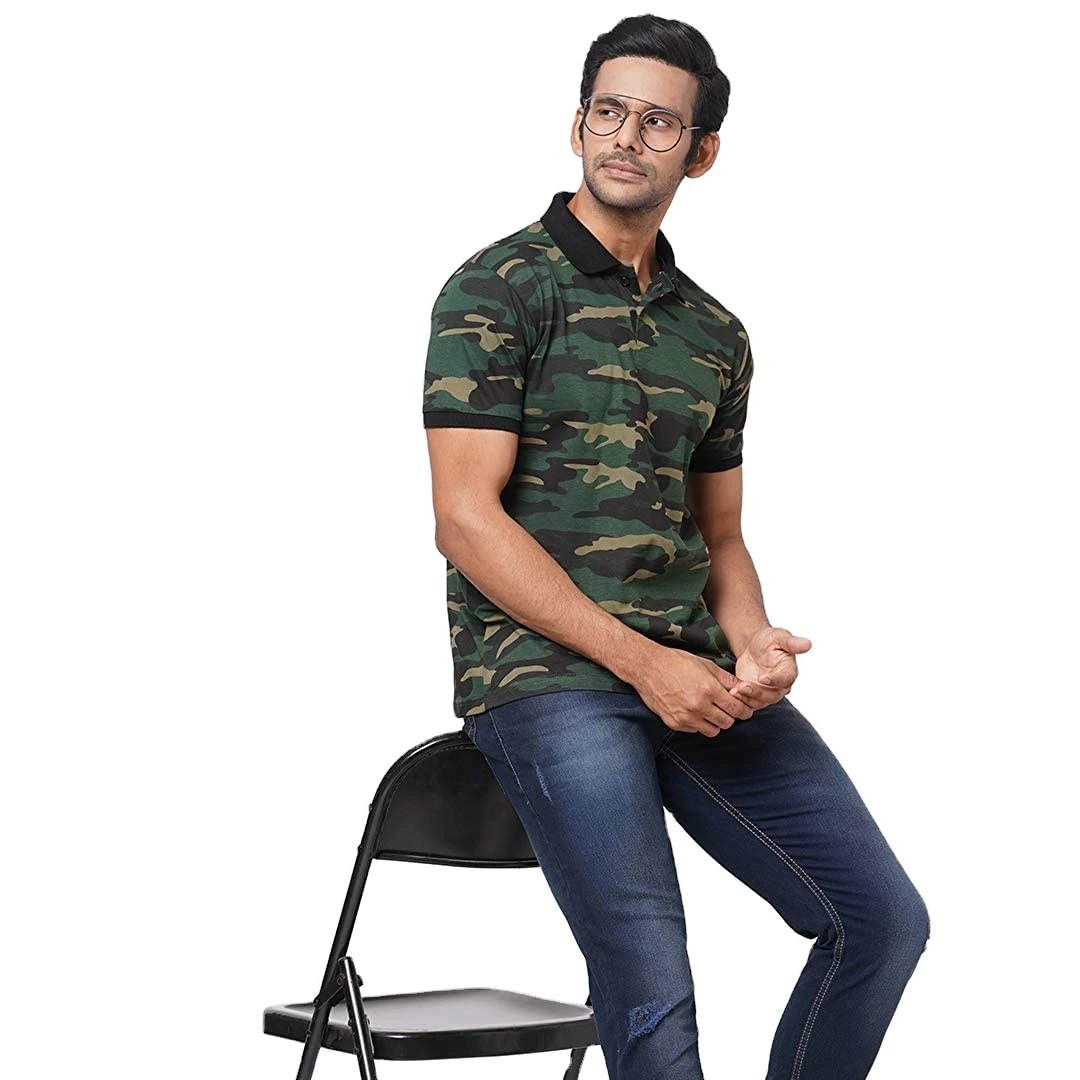 
Мужская камуфляжная футболка-поло с воротником 