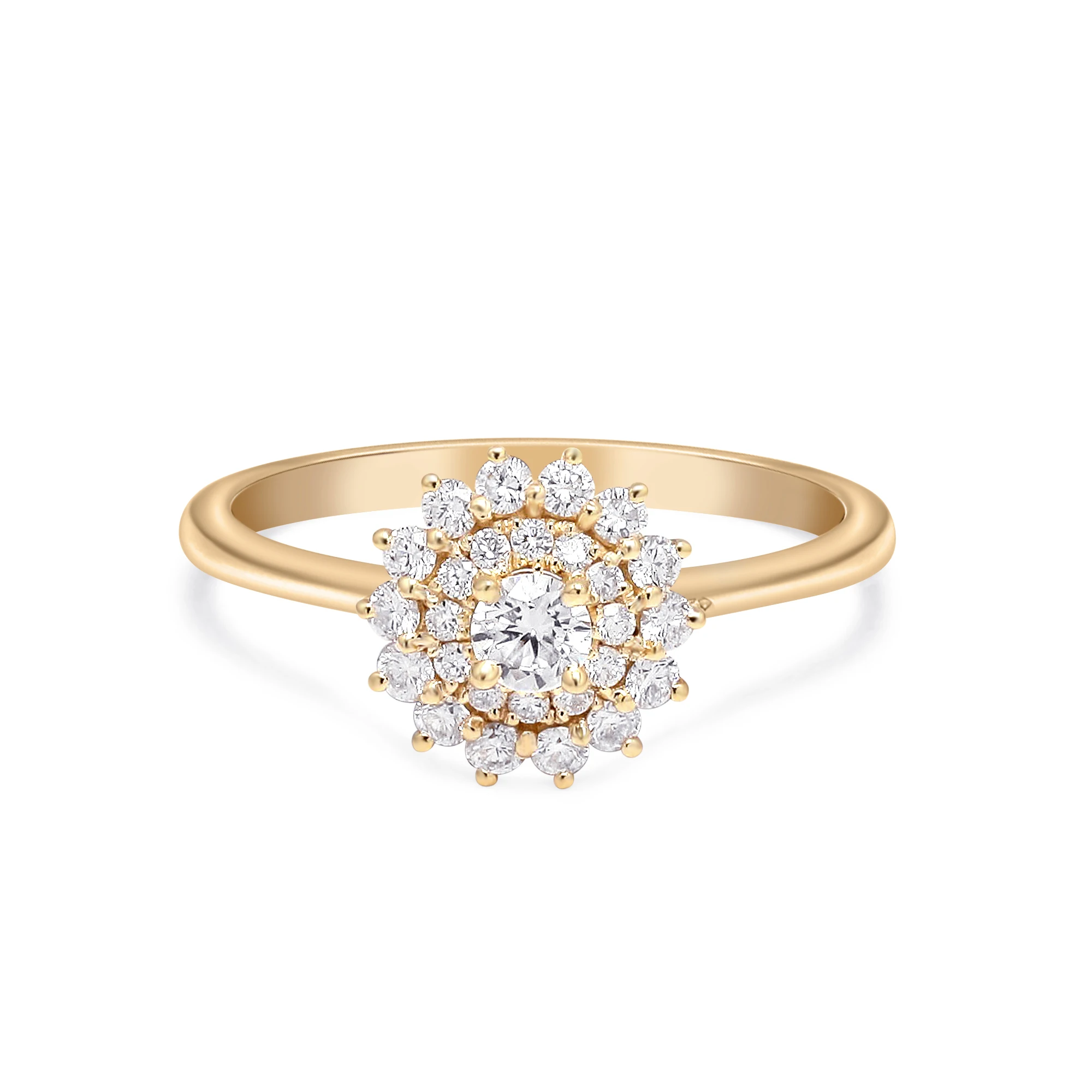 
Real Diamond Engagement Ring in 14k solid Yellow Gold 18k rose gold wedding band Elegant proposal Ring Sun shaped Halo ring 