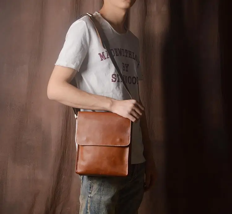 Custom Retro Leather Business Men Cross Body Shoulder Messenger Bag