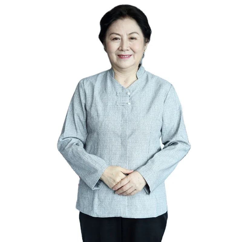Chinese Housekeeping Auntie Workwear Shirt Hotel Cleaning Staff Uniform Long Sleeve Slim Shirts