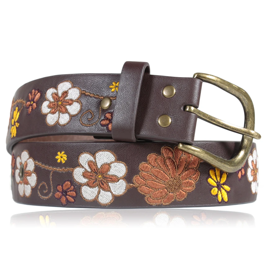 
Floral Beautiful Genuine Leather Embroidery Women Waist Belt 