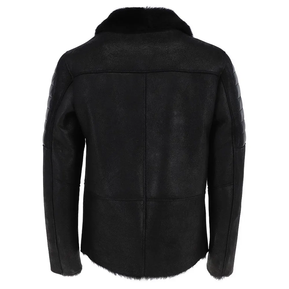  Мужская зимняя куртка-бомбер из натуральной кожи с меховым воротником/декоративная куртка Натуральной Черной Кожи/Новейшая Стильная мужская мехом