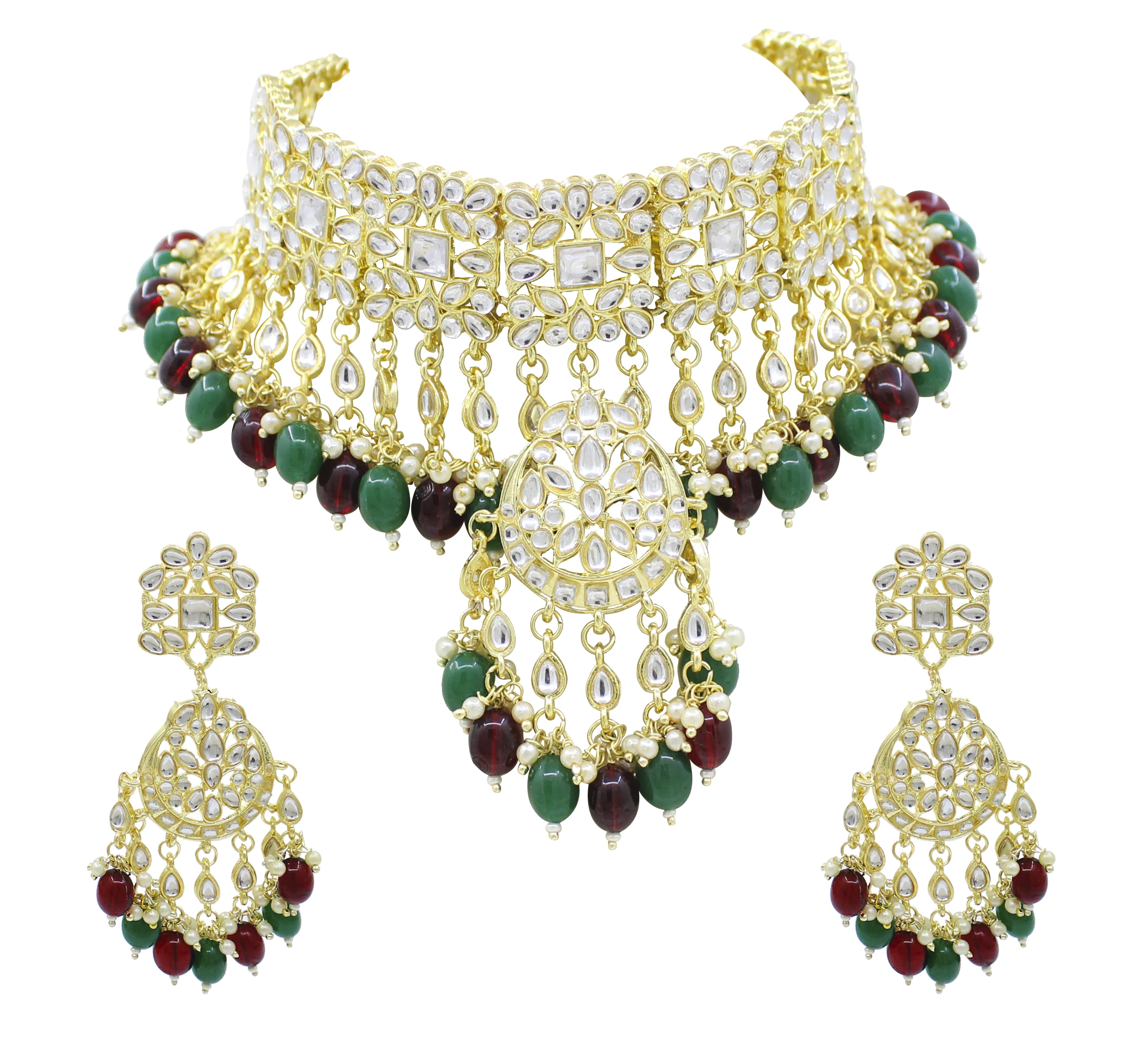 Модные традиционные свадебные украшения Kundan, набор из ожерелья-чокера и сережек для женщин и девочек