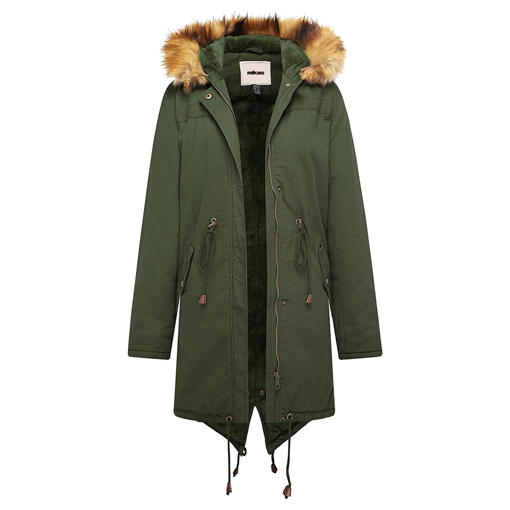 Buy Wholesale Women Faux Fur Long Sleeve Jacket Custom Hooded Winter Parka Jacket With Pockets