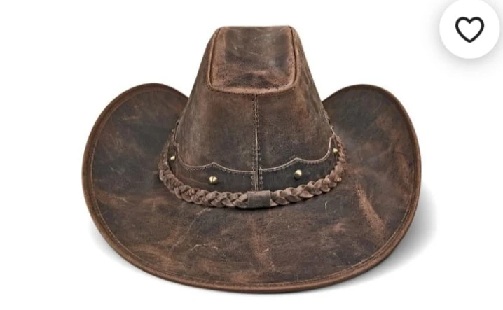 Leather Cowboy Hat Wide Brim Western Style Knight Hat for Men & Women Outdoor Cowgirl Hat Charring Edge