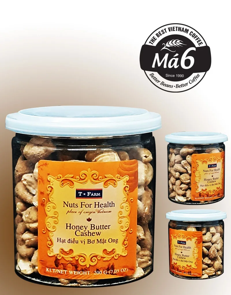 Ready To Eat Flavor Cashew Premium Quality Baked Dried T-FARM JAR 200GR HONEY BUTTER CASHEW From Vietnam