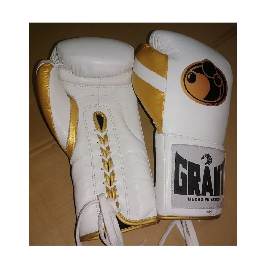 High quality white color cow hide leather competition boxing gloves for professional players