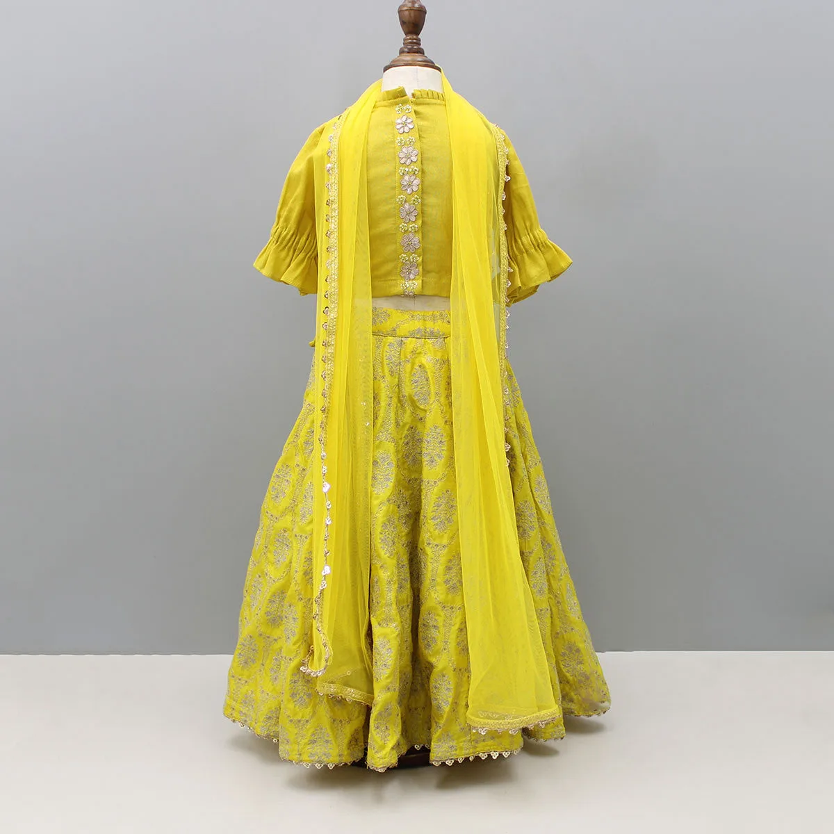 Finest Elements Exclusive Designs Girls Kids Wear Gota Flower Work Top Zari Thread Embroidered Lehenga Dupatta pleated frills