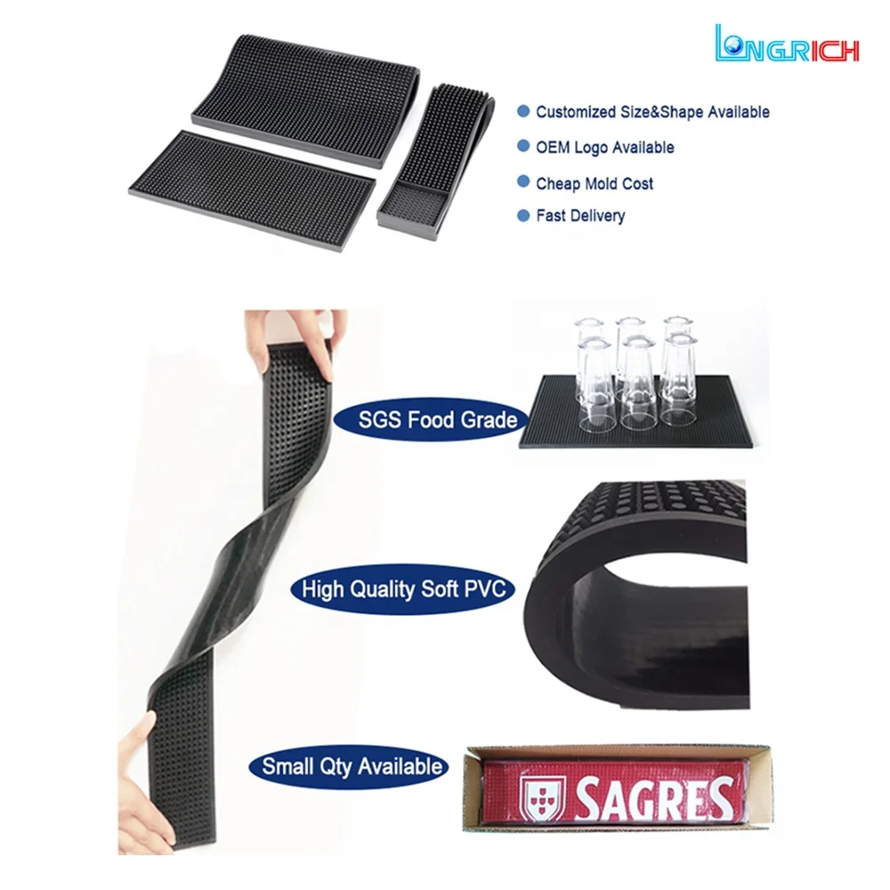 Factory Fast Delivery Hot Selling Wholesale PVC Bar Mat ,anti Slip Wine Rubber Bar Mat , Custom Logo Bar Rail Spill Mats 