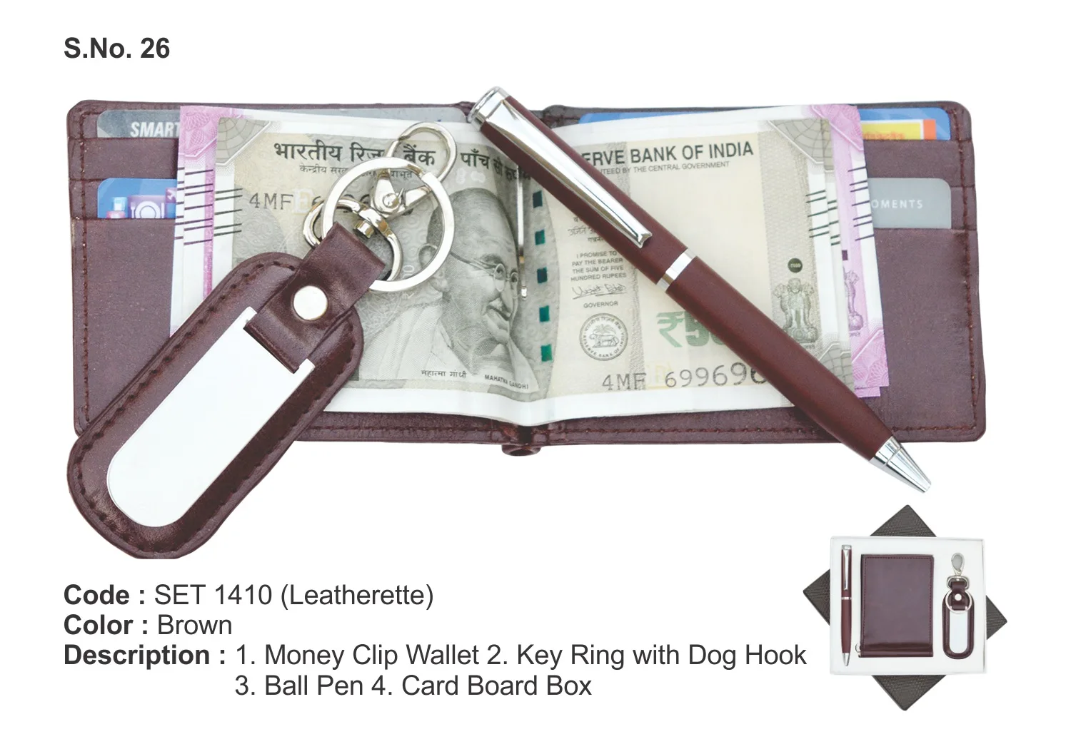 Wholesale Men Trendy Formal Casual Gift Set 3 in 1 PU Leather Gents Wallet Key Ring Ball Pen for Gifting Office Employees