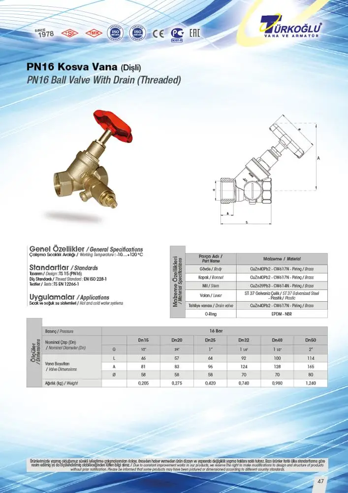 
DN50 Brass valve with drain 