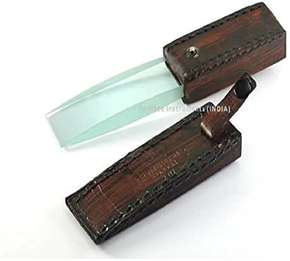 Nautical Antique Collectible New Knife Style Handmade Handheld 5x Magnifying Glass with Leather Case