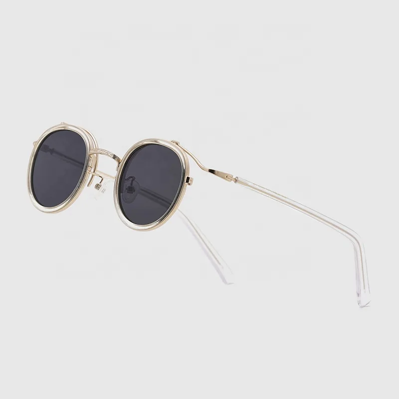 Hot selling fashionable custom round shaped logo sunglasses italian acetate leg metal sunglasses 2020