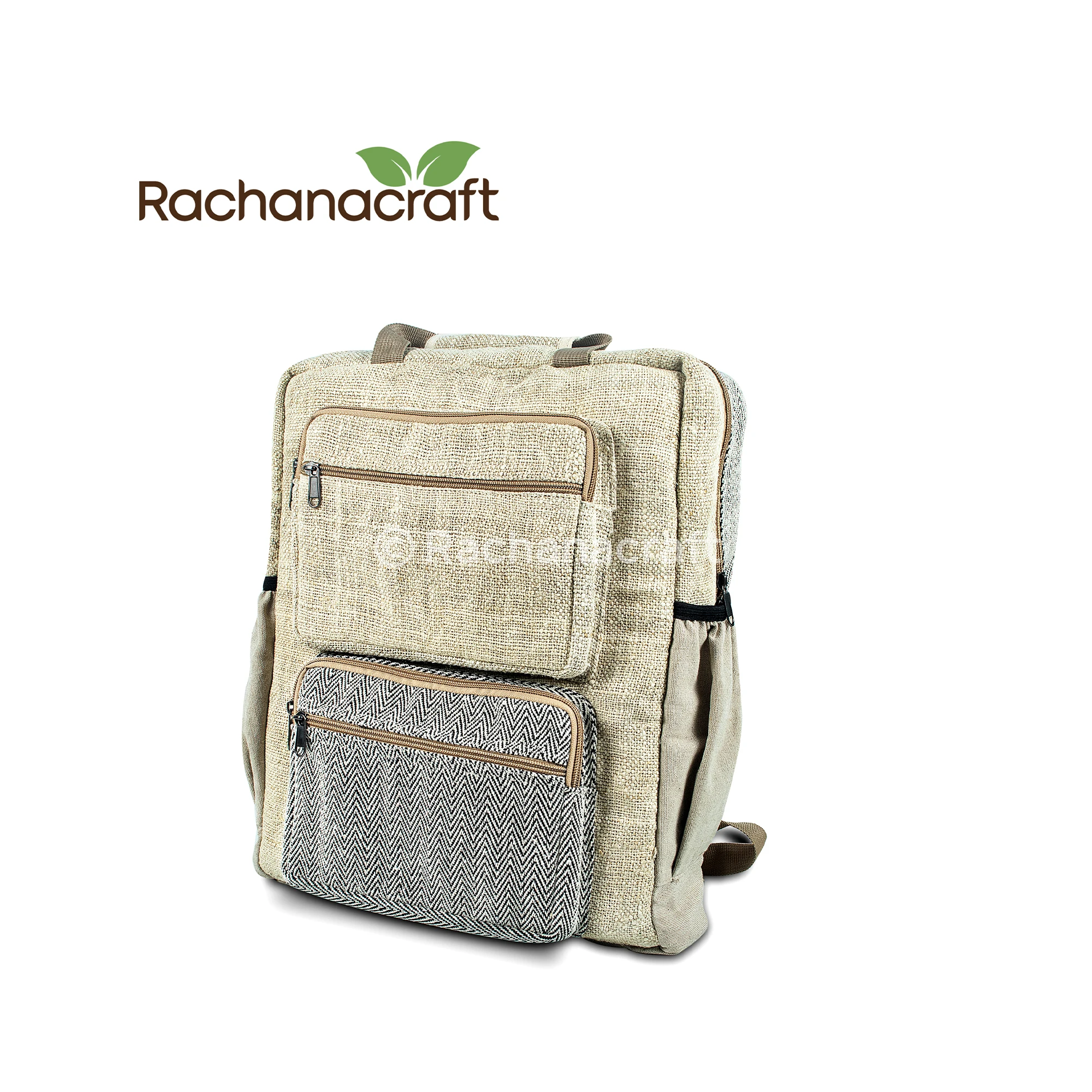 100% Pure Hemp Natural White Box Pocket Vegan Backpack Large Size for Travel Made in Nepal Factory Wholesale