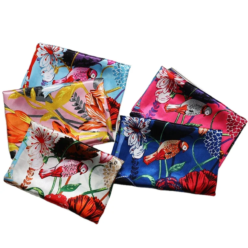 2021 Summer fashion colored floral printing 90 cm square full size silk satin scarf hair scarf women satin
