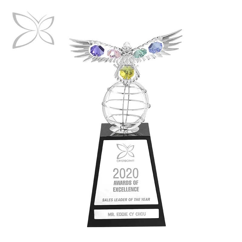 Chrome Plated Metal Eagle Decorated with Brilliant Cut Crystals Trophy Award Corporate Gift