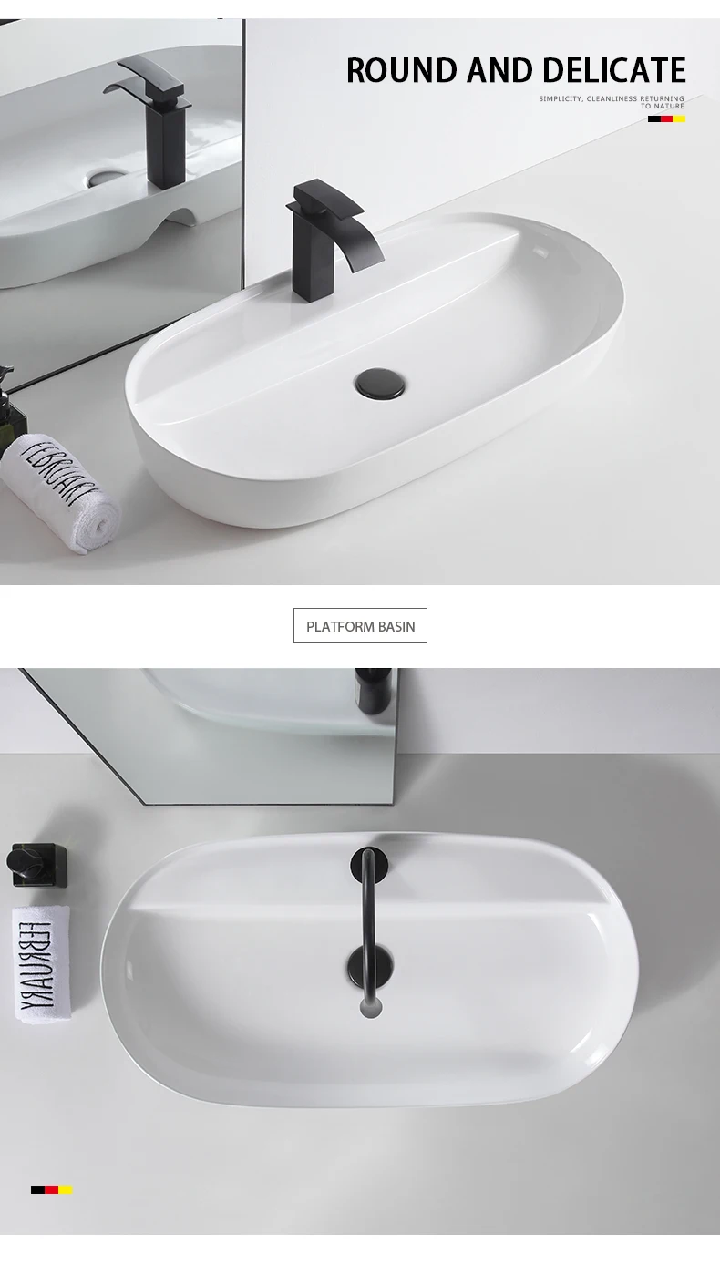 Serene sanitary ware bathroom vanity furniture marble countertop sinks ceramic long size 80cm wash hand basin