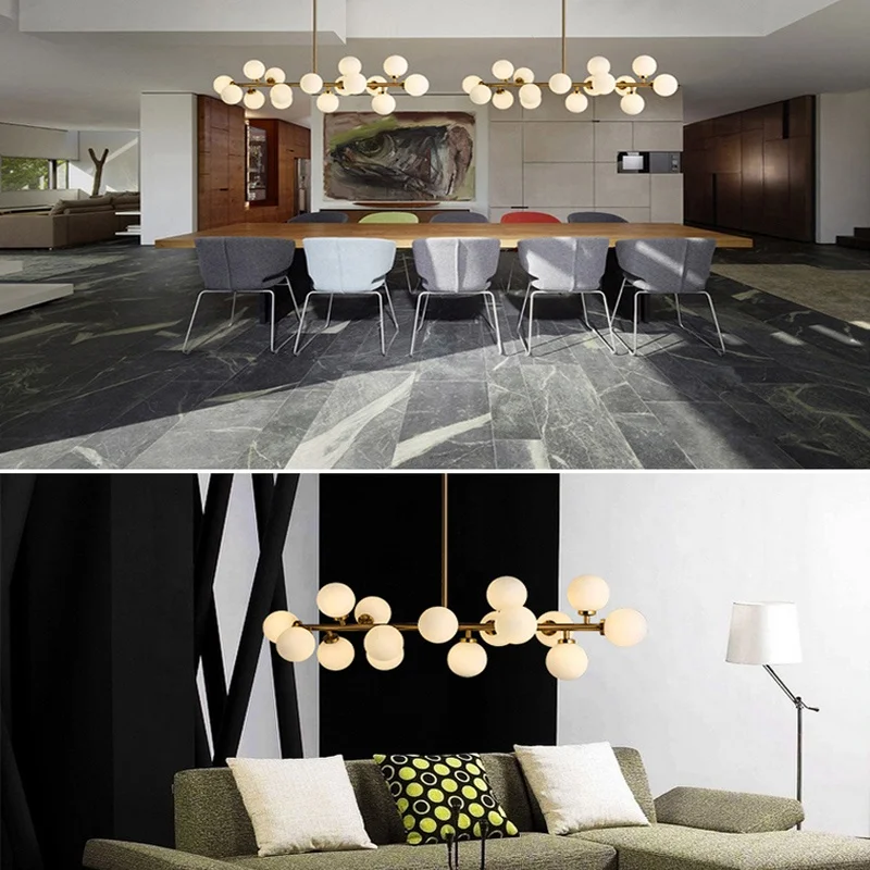Nordic modern art living room lamp European creative personality dining room living room glass chandelier