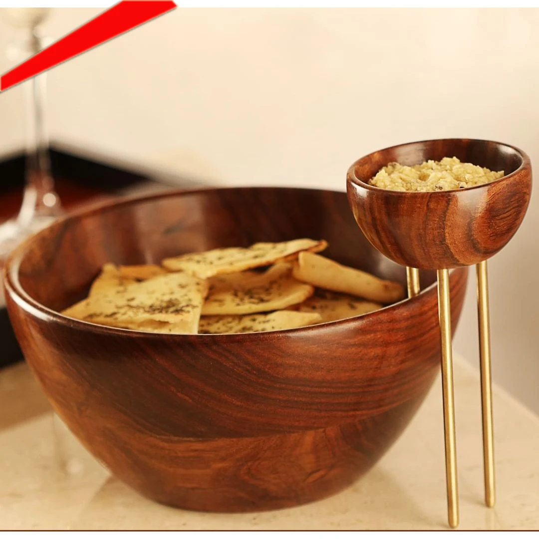 luxury eco friendly wooden chip dip bowl organic salad bowl