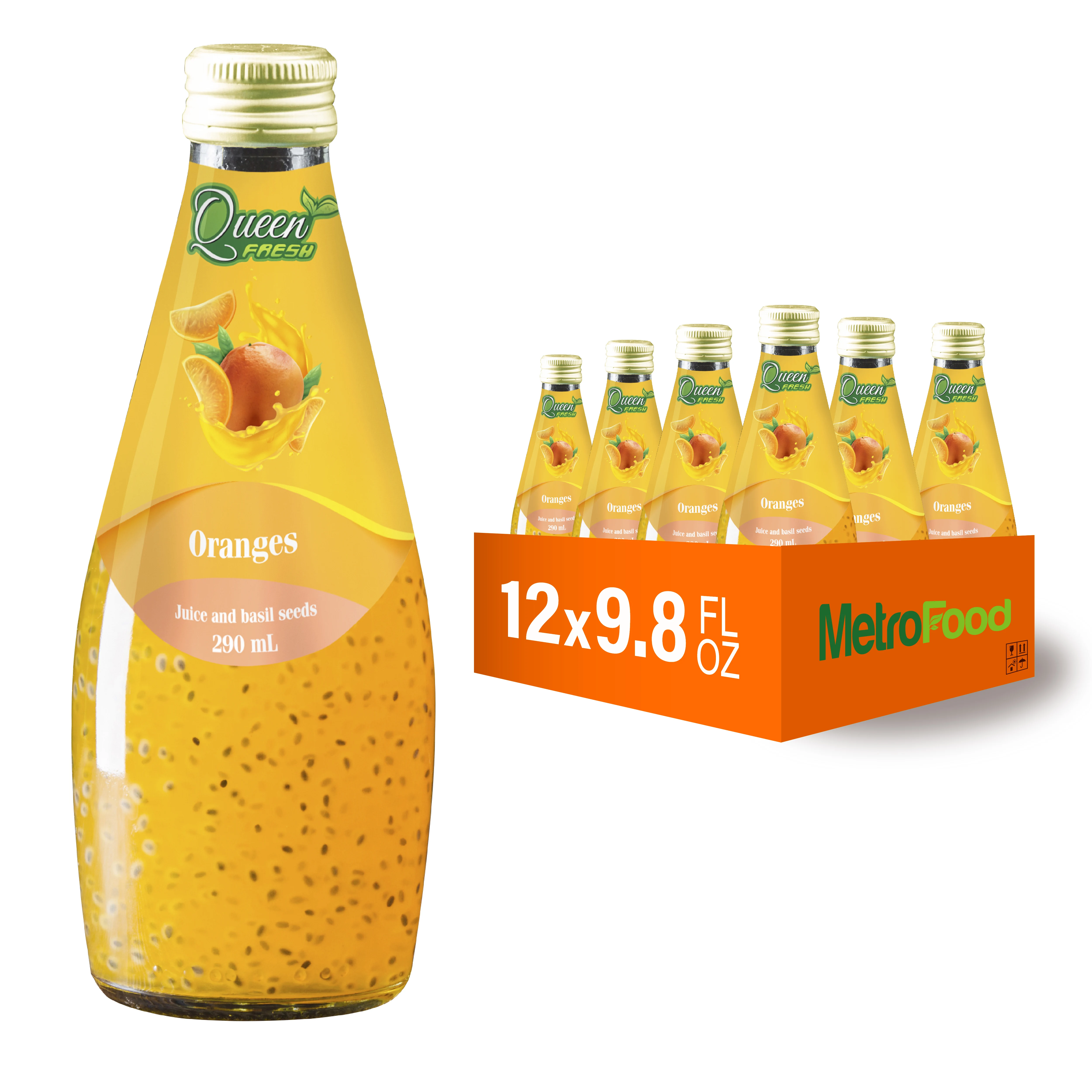 
OEM/ODM/Private Label - 290ml High Quality Basil Seed Drink from Vietnam - Orange Flavor 
