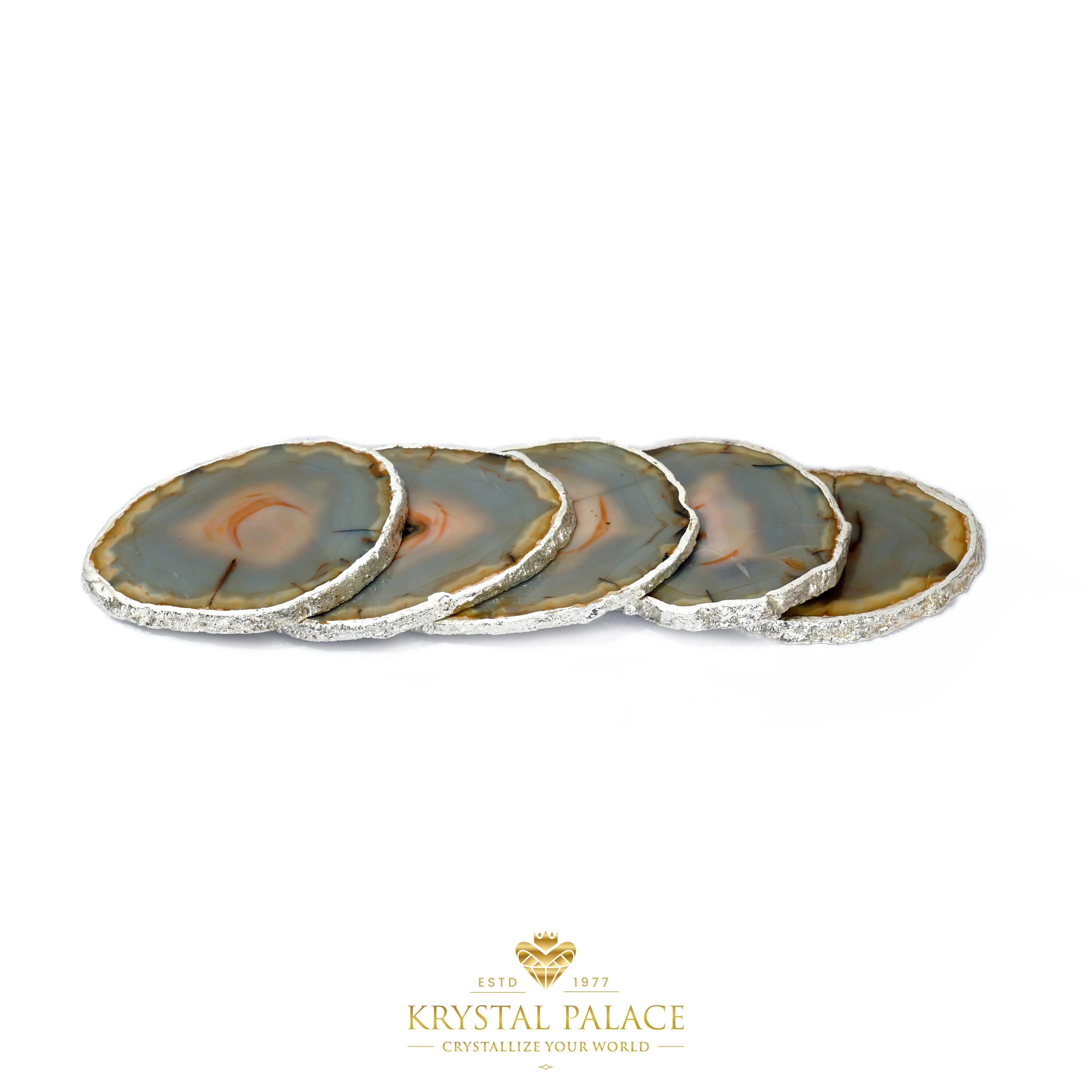 BROWN ONYX AGATE WITH DRUZY COASTERS SLICES | CRYSTAL AGATE PLATES WITH SILVER & GOLD PLATING BY KRYSTALPALACE