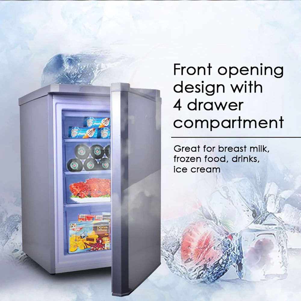 Высокая эффективность замораживания 90L Европейского энергоэффективного стандарта напольный вертикальный морозильник с 4 ящиками