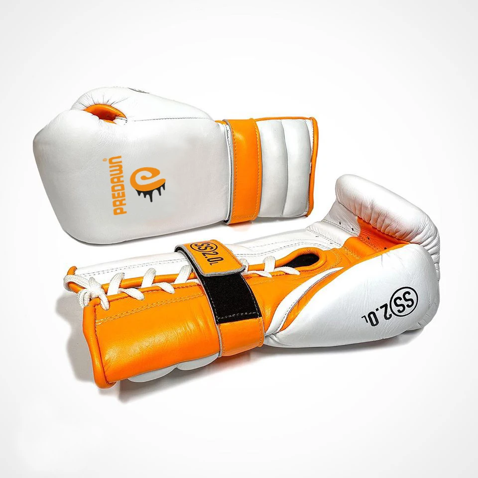 OEM ODM Custom Professional cowhide leather Laces  Kickboxing Bag work Sparring Training Muay Thai Style Punching Boxing Gloves