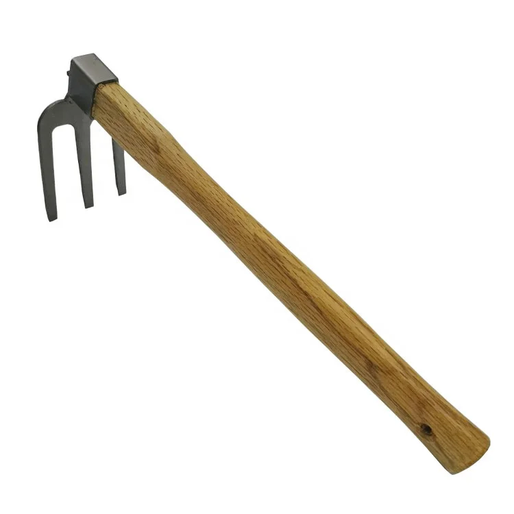 
high quality three tooth steel garden fork hoe with handle 
